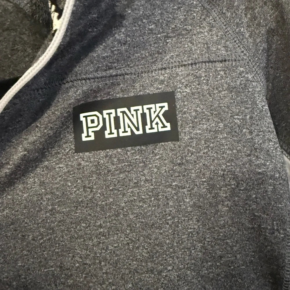 PINK Victoria's Secret Charcoal and White Zip Pullover - Picture 3 of 4